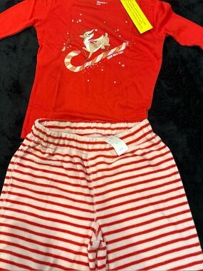 GAP Red and White Striped Holiday Reindeer Pajama Set